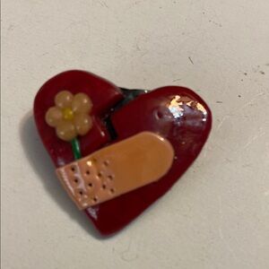 Vintage Marika Red Heart Brooch with Black Accent